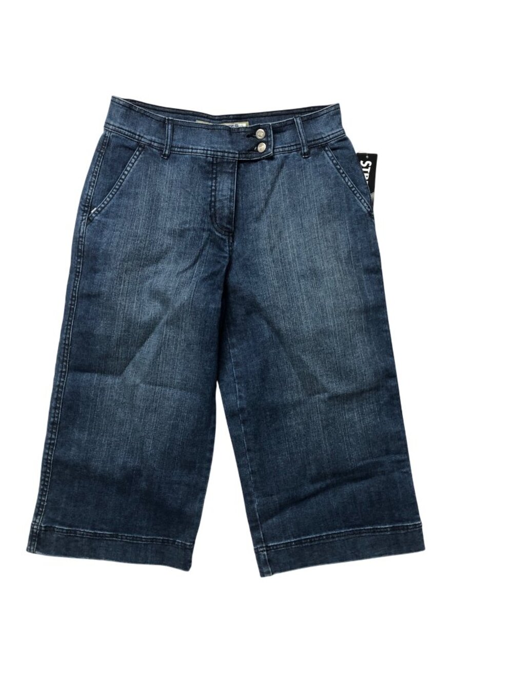 No Excuses Jean Crop Pants Size 8 Culottes Wide Leg Blue Denim Street Style NEW